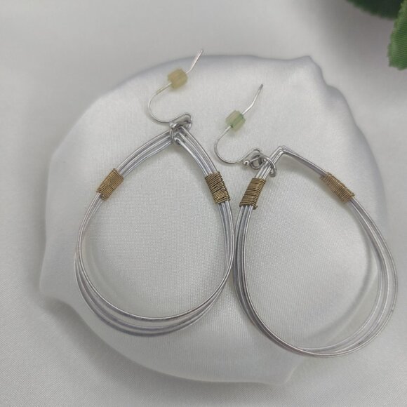 Jewelry - Silver Gold Two Tone Wire Teardrop Earrings Large Open Dangle NWOT
